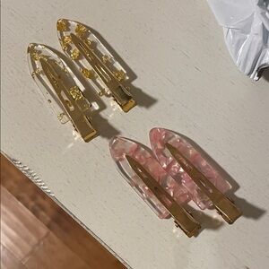 Set of 2 Gold and Pink Hair Clips